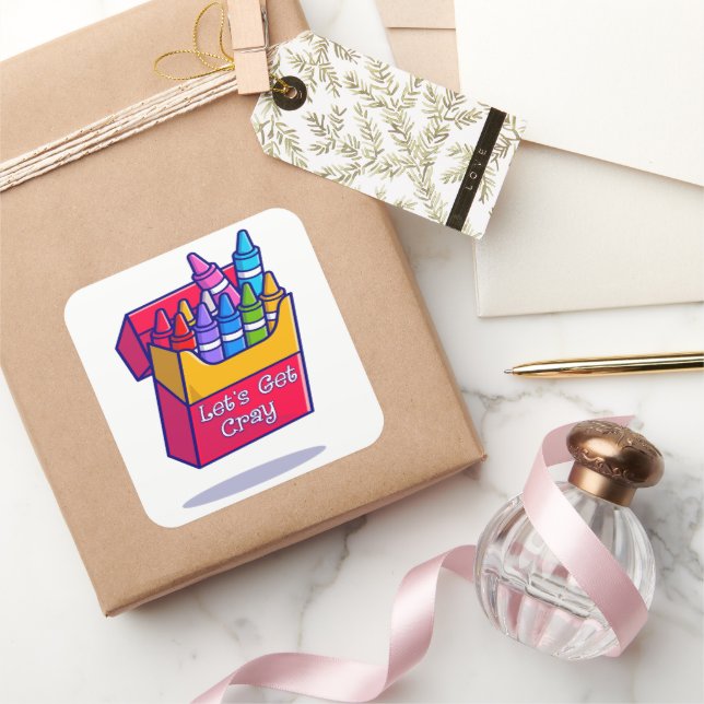 Sticker Carré Crayons colorés Allons chercher Cray (Cadeaux)