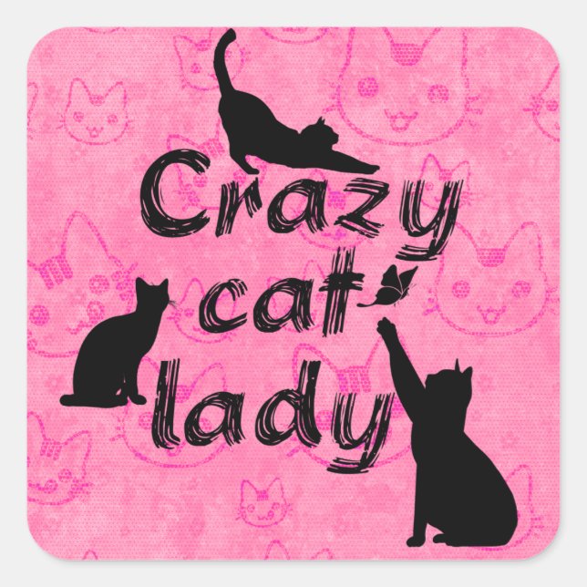 Sticker Carré Crazy Chat Lady Amusants Playchats (Devant)