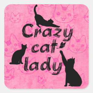 Sticker Carré Crazy Chat Lady Amusants Playchats