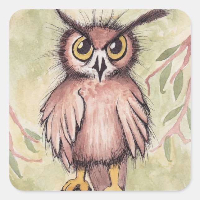 Sticker Carré Crazy Cute Owl (Devant)
