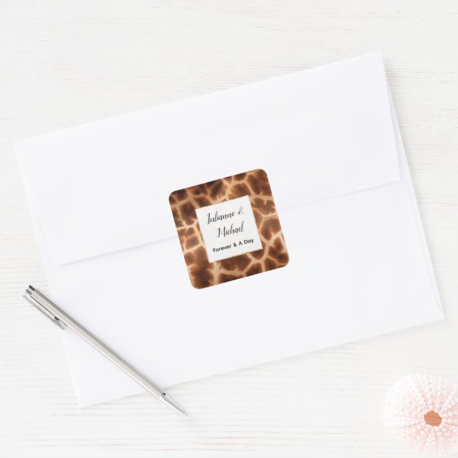 Sticker Carré Cream Brown Giraffe Mariage animal (Enveloppe)