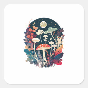 Sticker Carré Création de champignon Aesthetic Goblincore et Cot