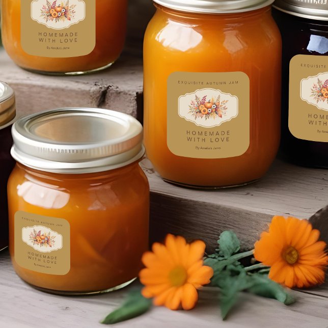 Sticker Carré Creative Elegant Autumn Bouquet Flowers Berries (Creative Autumn Bouquet Flowers Berries & Others Autumn Elements Square Sticker for Homemade Article)