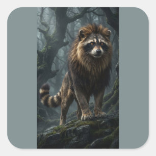 Sticker Carré Créature Fantastique Raton Laveur Lion – Forêt Mys