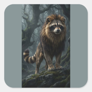 Sticker Carré Créature Fantastique Raton Laveur Lion – Forêt Mys