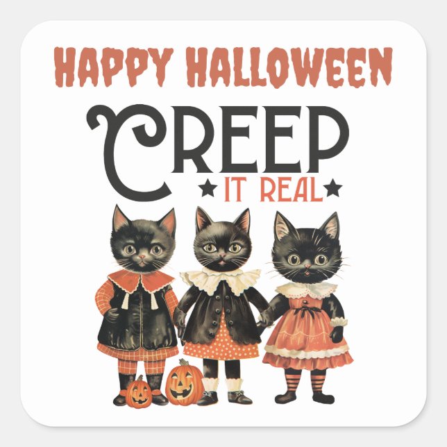 Sticker Carré Creep it Real Funny Cats Halloween (Devant)
