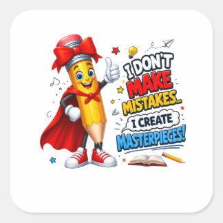 Sticker Carré Créer des chefs-d'œuvre d'art au crayon mignon