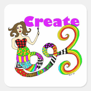 Sticker Carré Créer une muse de sirène colorée