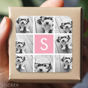 Sticker Carré Créez Votre Propre Collage Photo - Monogramme Rose