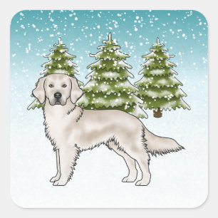 Sticker Carré Crème anglaise Golden Retriever Chien Bleu Noël