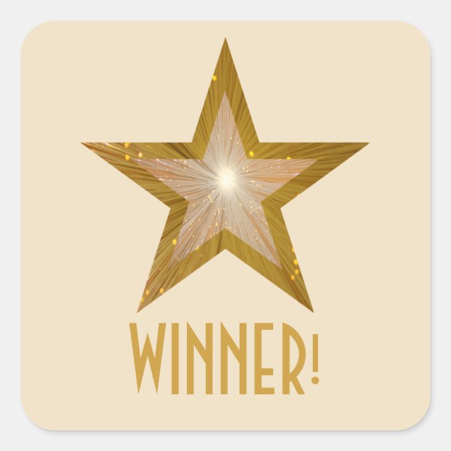 Sticker Carré Crème autocollante carré Gold Star 'WINNER!' (Devant)