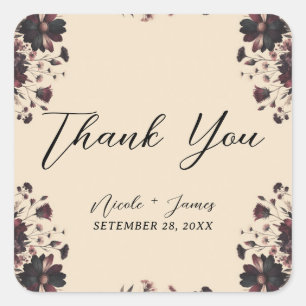 Sticker Carré Crème Beige Vintage Shabby Chic Floral Élégant