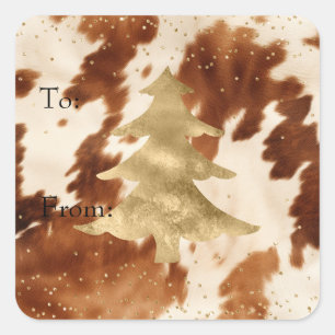 Sticker Carré Crème Brown Cowhide Gold Tree