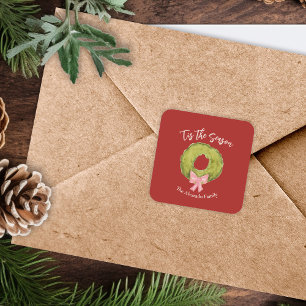 Sticker Carré Crème de Noël Bow rouge vert rose Whimsical amusan