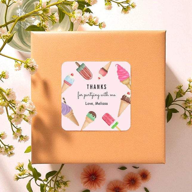 Sticker Carré Crème glacée bleu rose Popsicle Merci coloré (Créateur téléchargé)