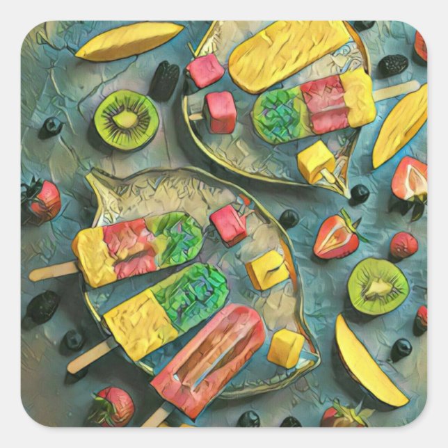 Sticker Carré Crème glacée colorée pop fruits (Devant)