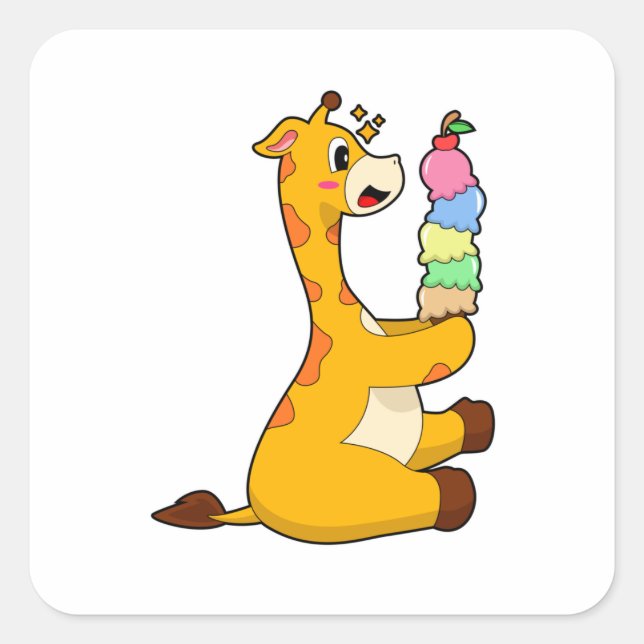 Sticker Carré Crème glacée Giraffe gaufre (Devant)