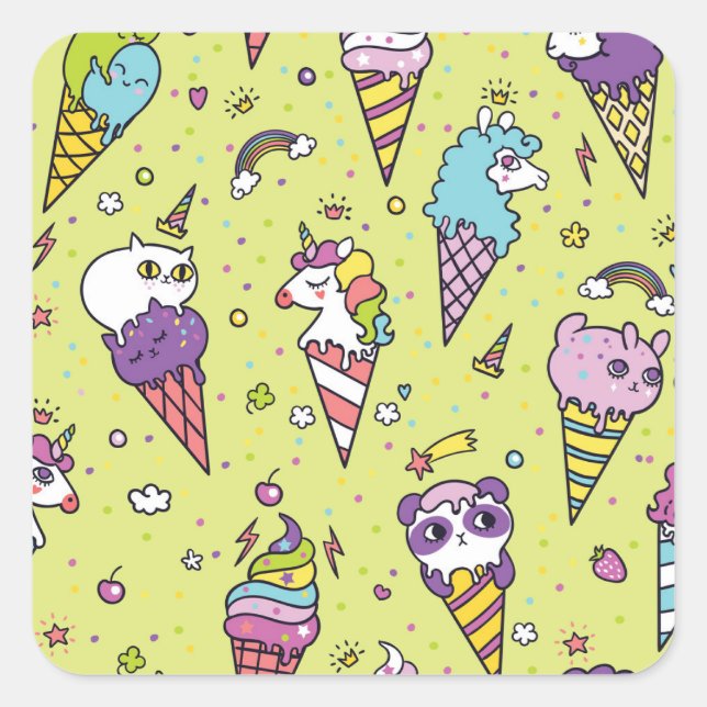 Sticker Carré Crème glacée Pop Cute : Motif animal (Devant)