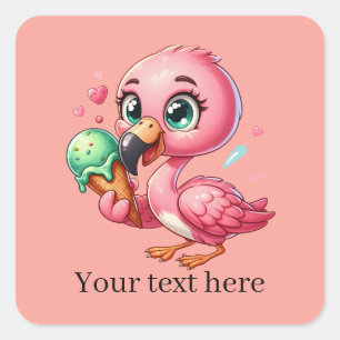 Sticker Carré Crème glacée rose flamingo ajouter du texte