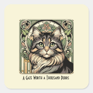 Sticker Carré Crème inspirée de l'Art Nouveau vintage et chat ve
