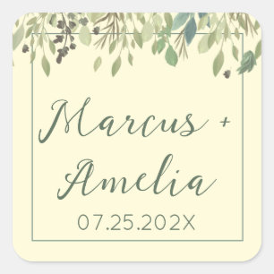 Sticker Carré Crème moderne et Mariage Eucalyptus
