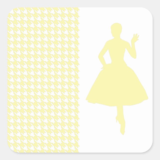 Sticker Carré Crème Moderne Houndstooth avec Silhouette Mode (Devant)