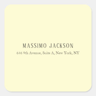 Sticker Carré Crème personnalisée nom d'adresse minimaliste