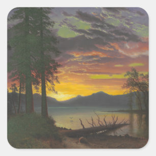 Sticker Carré Crépuscule, le lac Tahoe, c.1870s (huile sur la