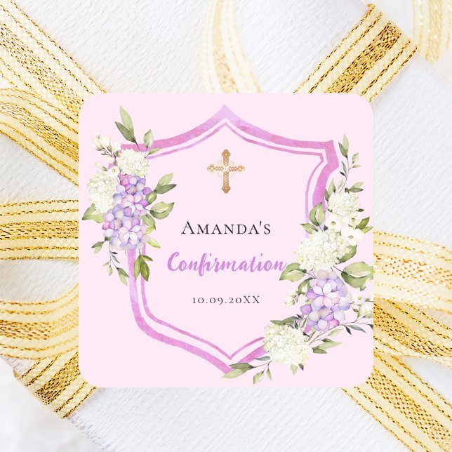 Sticker Carré Crest de confirmation fleurs violettes roses (Créateur téléchargé)
