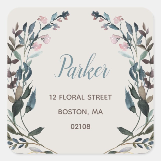Sticker Carré Crest jardin | Éggshell Floral Adresse de retour (Devant)