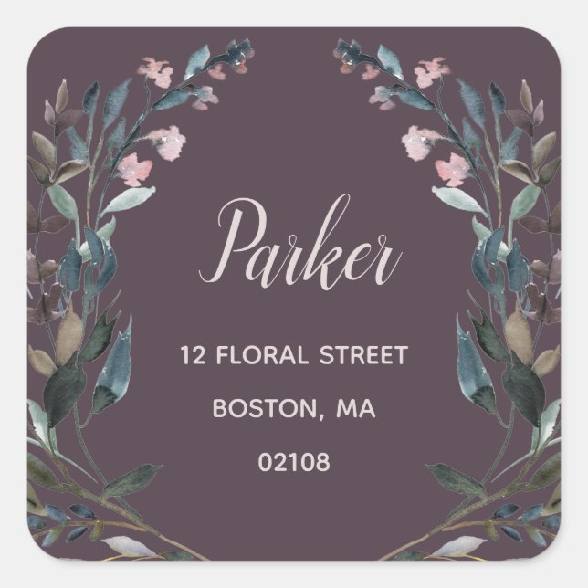 Sticker Carré Crest jardin | Mauve Purple Florple Adresse de ret (Devant)