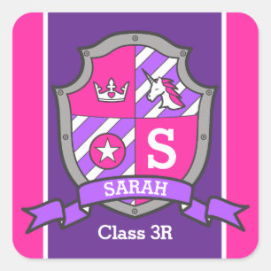 Sticker Carré Crête nommée personnalisée de licorne de classe