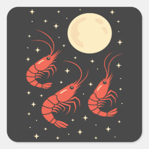 Sticker Carré Crevette drôle hurlant à la lune Amoureux de creve
