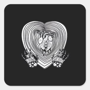 Sticker Carré Crier Coeur classique - Squelette Mains Coeur