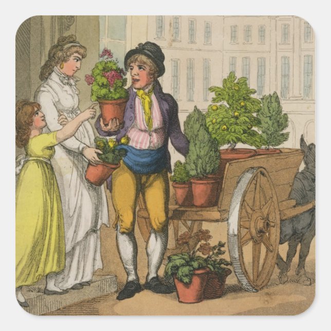 Sticker Carré Cries de Londres : The Garden Pot Vendeur, 1799 (c (Devant)