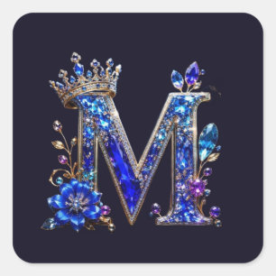 Sticker Carré Cristal de Saphir Royal Couronne Monogramme M
