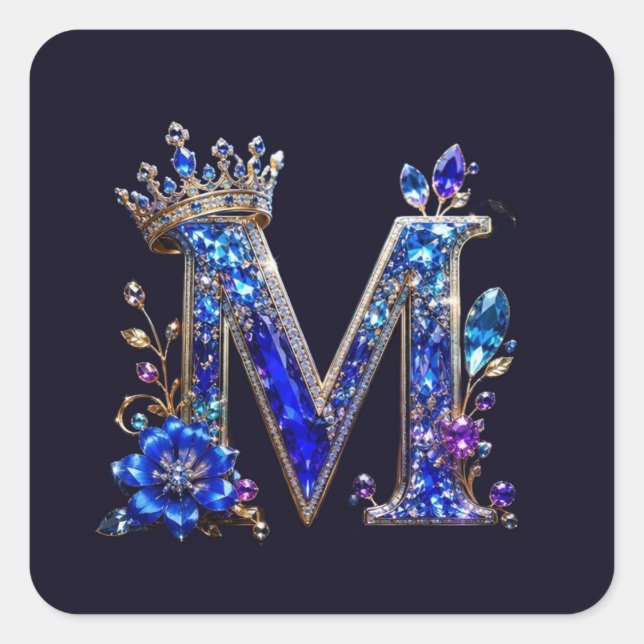 Sticker Carré Cristal de Saphir Royal Couronne Monogramme M (Devant)
