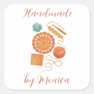 Sticker Carré Crochet au pastel Crochet Yarn Aquarelle