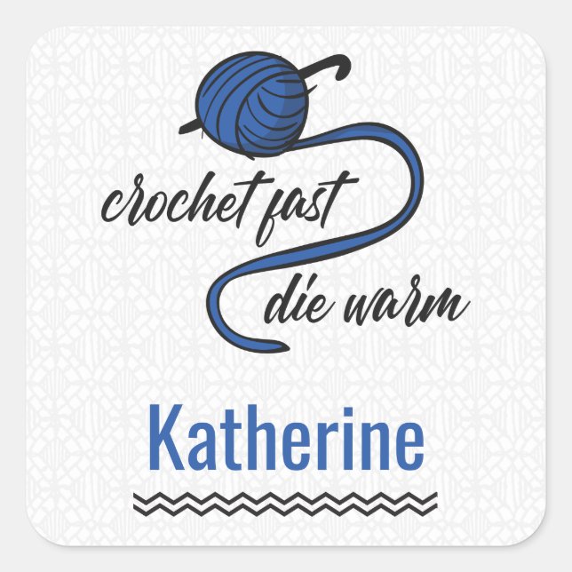 Sticker Carré Crochet Bleu De Cornflower Rapide, Mourir Chaud (Devant)