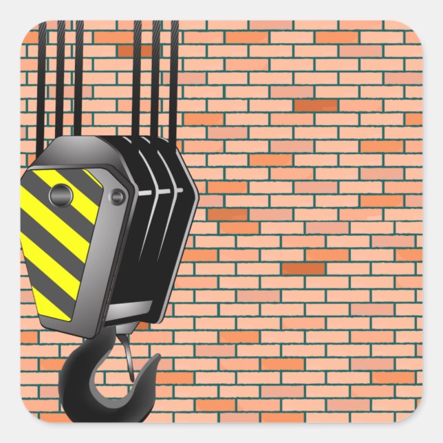 Sticker Carré Crochet de grue industrielle avec mur de briques (Devant)