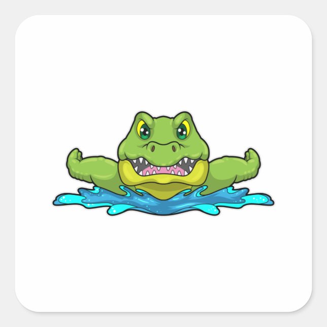 Sticker Carré Crocodile à nager dans l'eau (Devant)