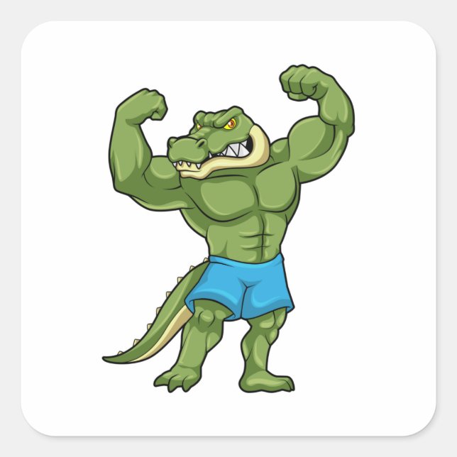 Sticker Carré Crocodile comme Bodybuilder extrême (Devant)