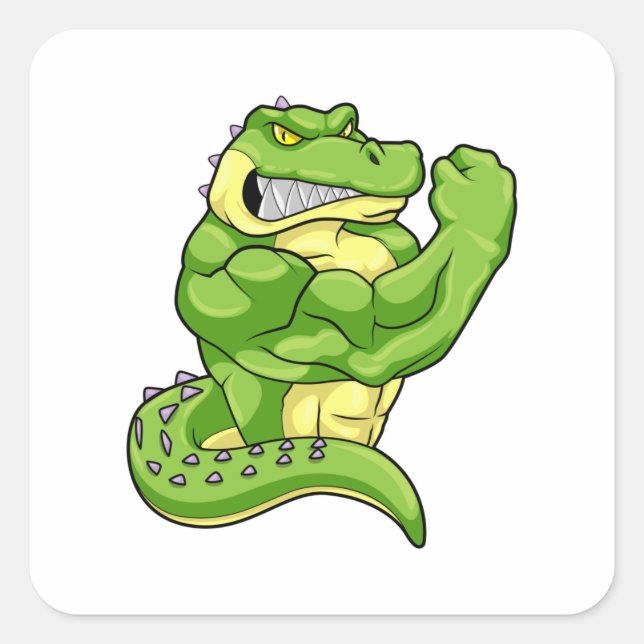 Sticker Carré Crocodile comme Bodybuilder & grands Muscles (Devant)