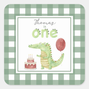 Sticker Carré Crocodile d'aquarelle 1er anniversaire