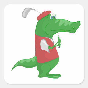 Sticker Carré Crocodile Jouer au golf