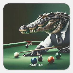 Sticker Carré Crocodile mignon Imaginaire Jouer Billard