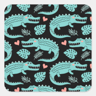 Sticker Carré Crocodiles de caricatures, motif mignon sans soudu