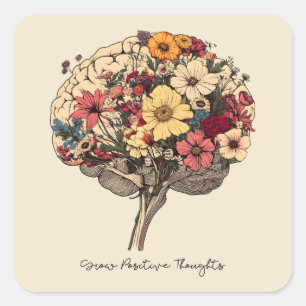 Sticker Carré Croire Positive Cerveau Floral Style T-shirt