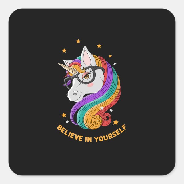 Sticker Carré Crois En Toi-Même Unicorne (Devant)