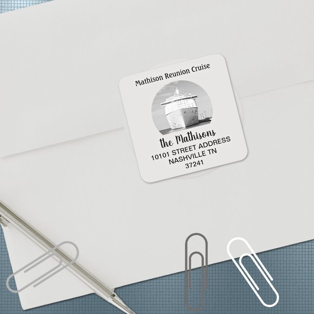 Sticker Carré Croisière de Réunion de Famille Adresse de Retour (Créateur téléchargé)